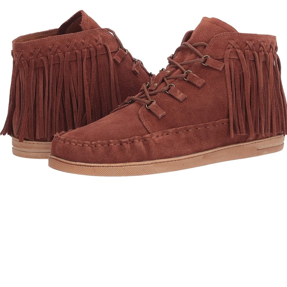 Zodiac Vera Leather Saddle Brown Fringe Boho Suede Moccasin Boots NWOT Size 7